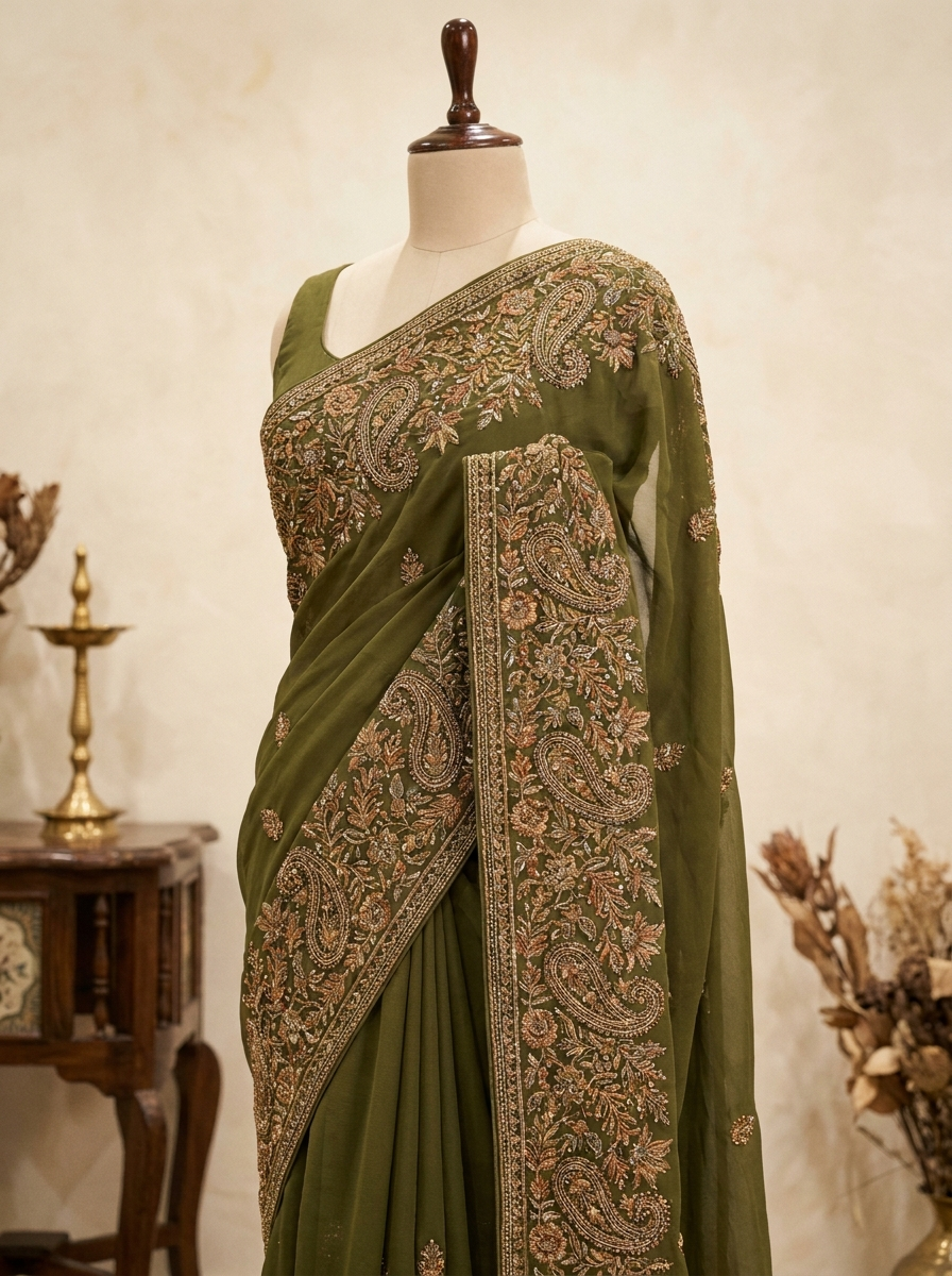 Designer Georgette · Olive