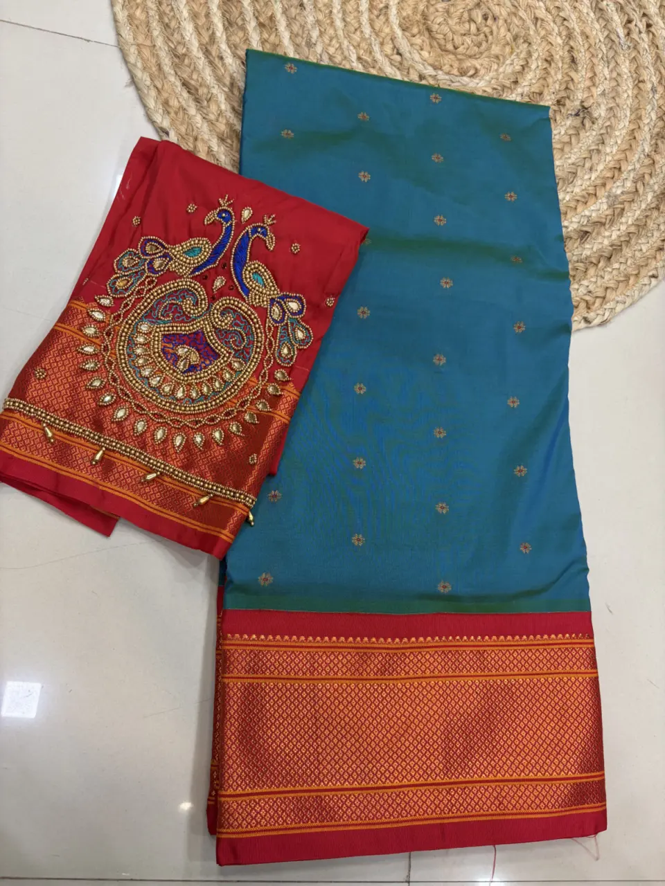 KALANJALI PAITHANI (4*1) MEENA PALLU -KJ12 · DUAL RAMA WITH RED ARI WROK BLOUSE