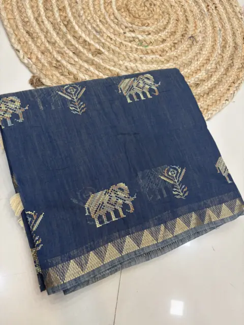 Linan Cross Stich Professional Saree - CL12 Colour: Cool Blue