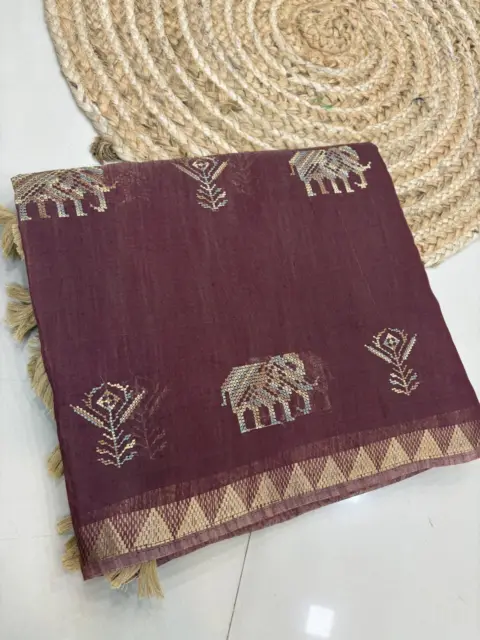 Linan Cross Stich Professional Saree - CL12 Colour: Cool Brick