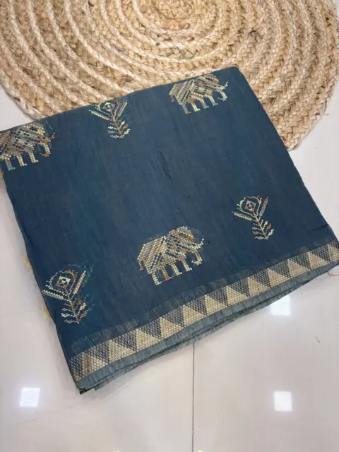 Linan Cross Stich Professional Saree - CL12 Colour: Cool Kerosen