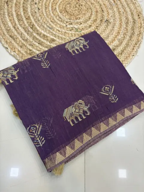 Linan Cross Stich Professional Saree - CL12 Colour: Cool Purple